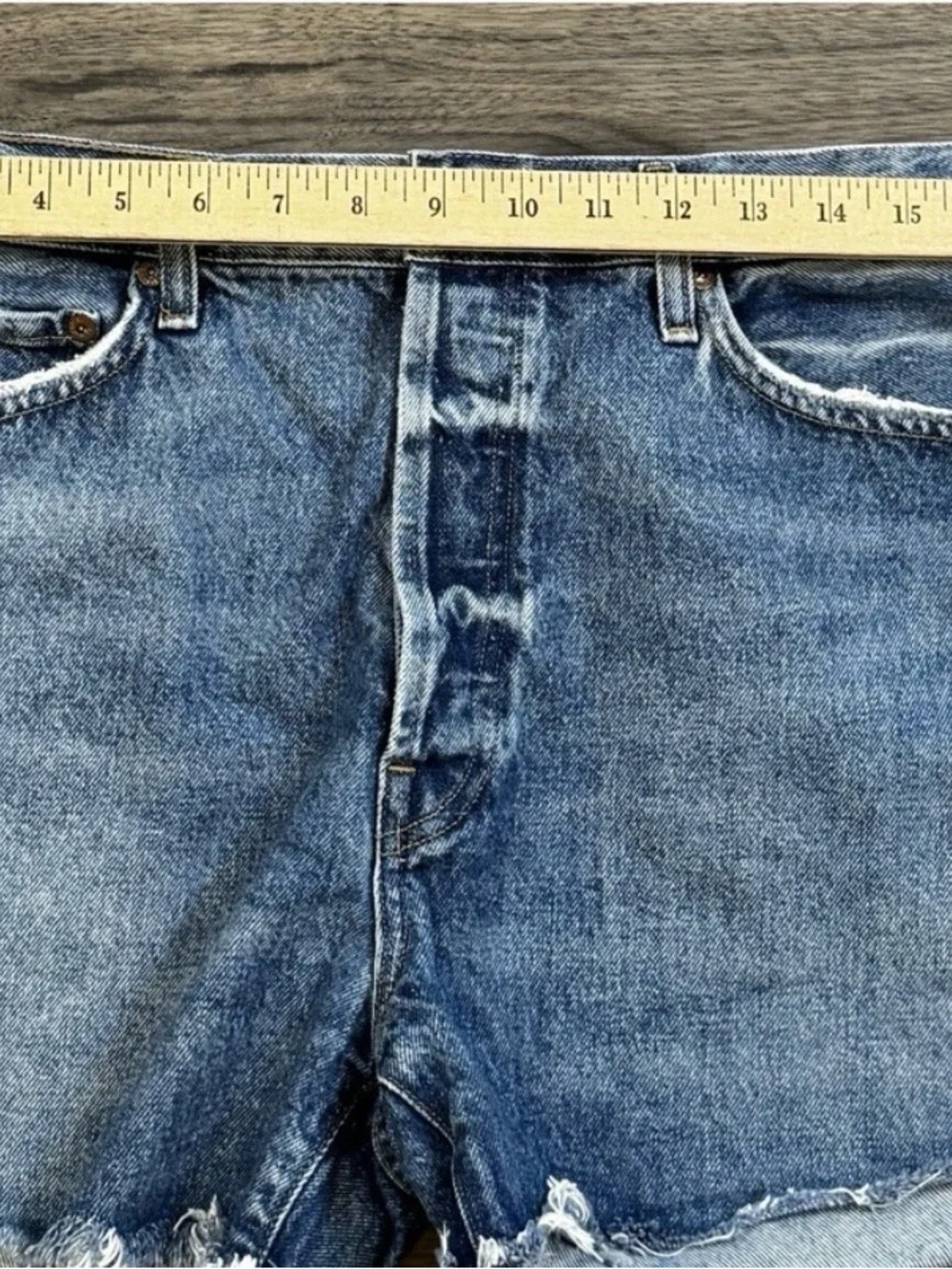 Agolde Parker long Light Blue Frayed Hem Denim Shorts
